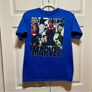 Marvel Superheroes Unite Tee - Iron Man, Captain America, Hulk, Spider-Man Print